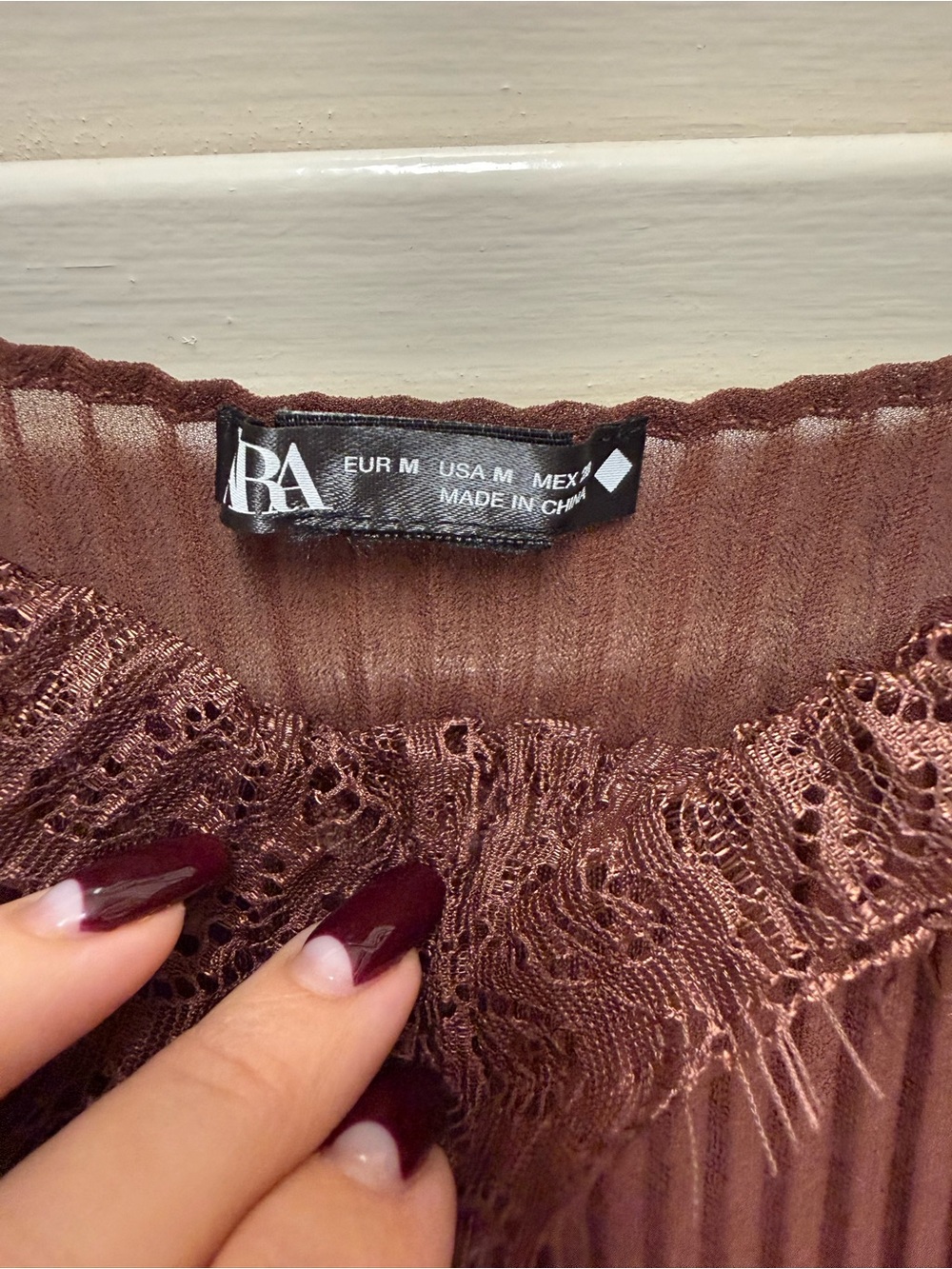 Zara Brown Lace-Trim Slip Dress - Picture 4 of 6